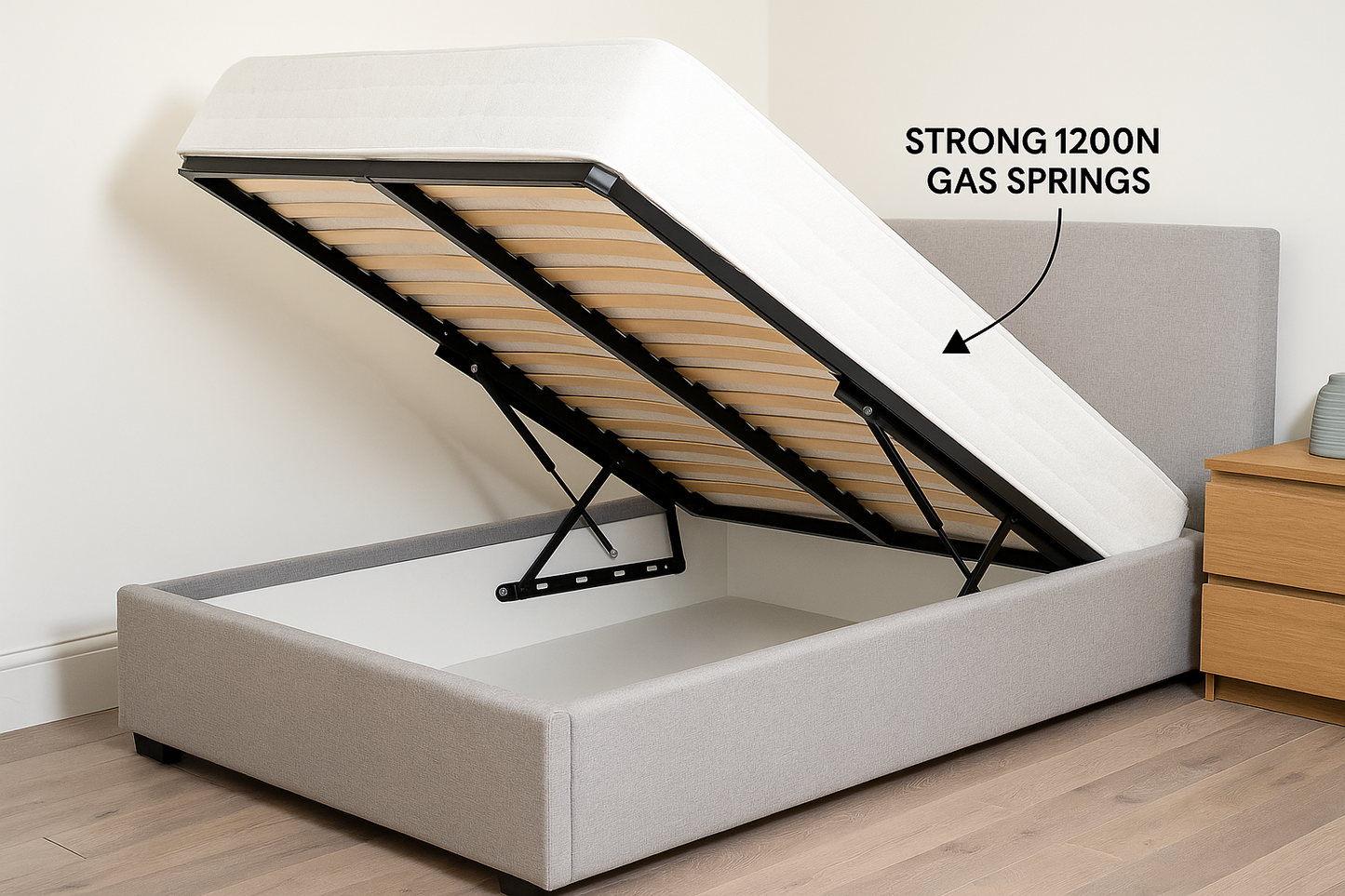 1200N Ottoman Bed Lift Up Mechanism Set | 2x Gas Struts 380mm | UK Stock