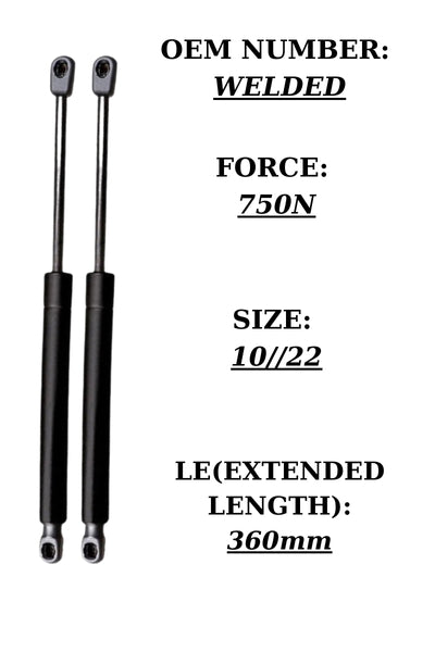 2x 750N Bed Lift Support Gas Struts β 10/22mm Size β 360mm Length β Hydraulic Lift