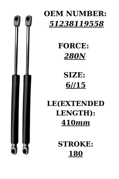 2x Hood Gas Struts for BMW 3 Series E36 Cabrio β OEM 51238119558 280N 410mm