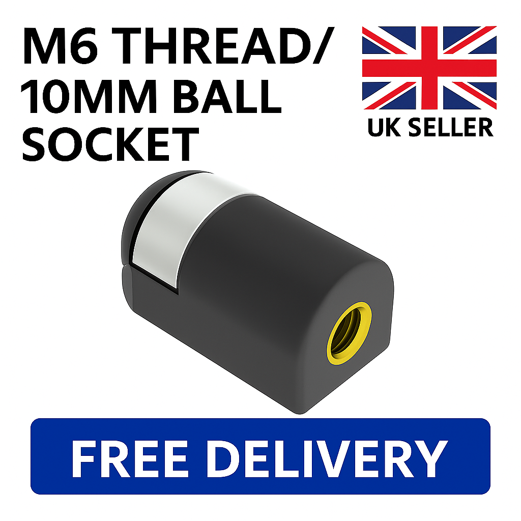 2x M6 Plastic Gas Strut End Fittings – 10mm Socket with Brass Thread Insert