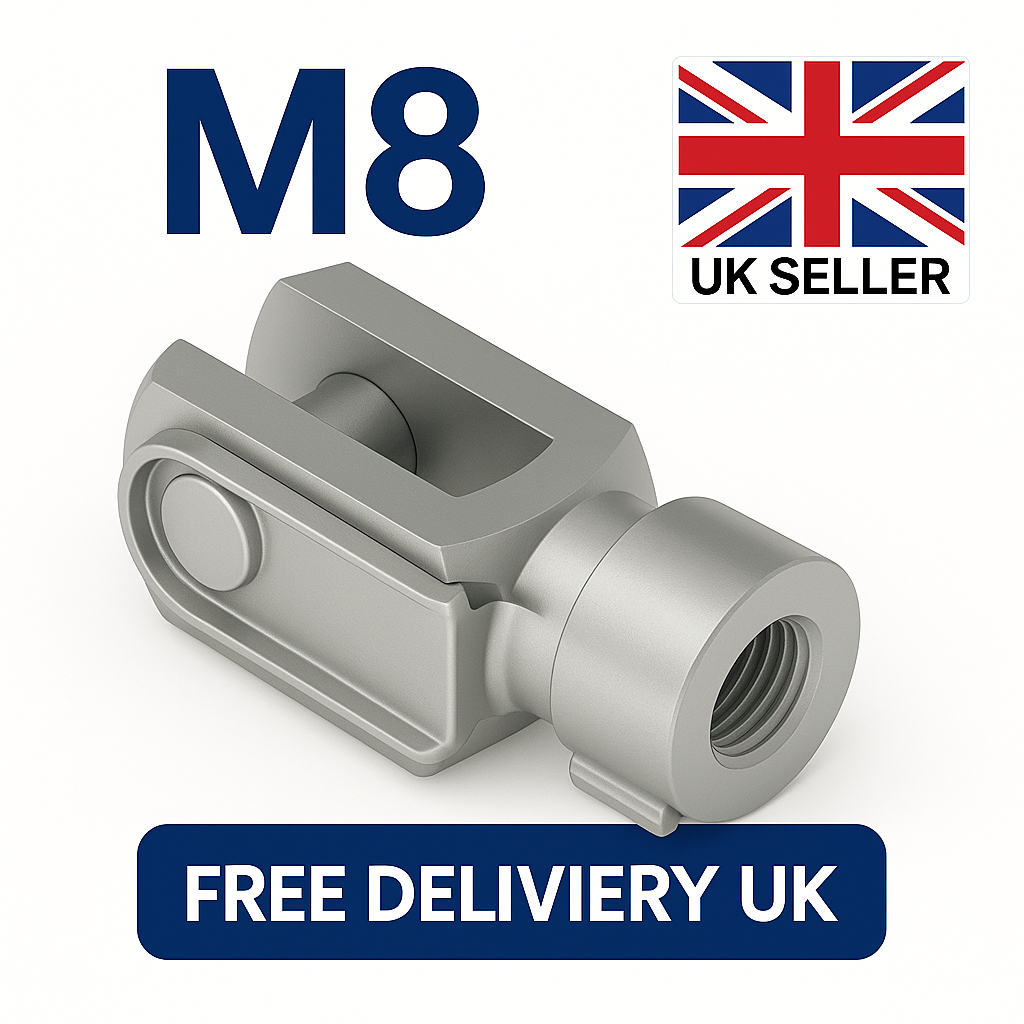 2x M8 Clevis Fork End Fittings with Spring Clip Zinc-Plated Steel DIN 71752