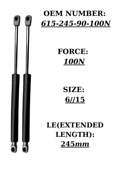 2x 100N Gas Strut Soft Open Shock Absorber for Kitchen Cabinets – Size 6/15 – 245mm Length