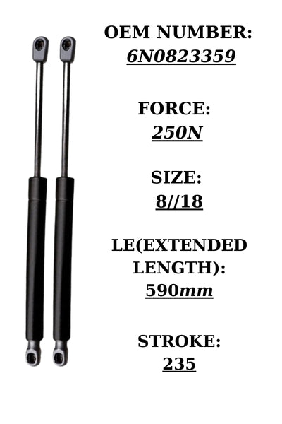 2x Tailgate Gas Struts for VW Polo Hatchback – OEM 6N0823359 250N 590mm Pair
