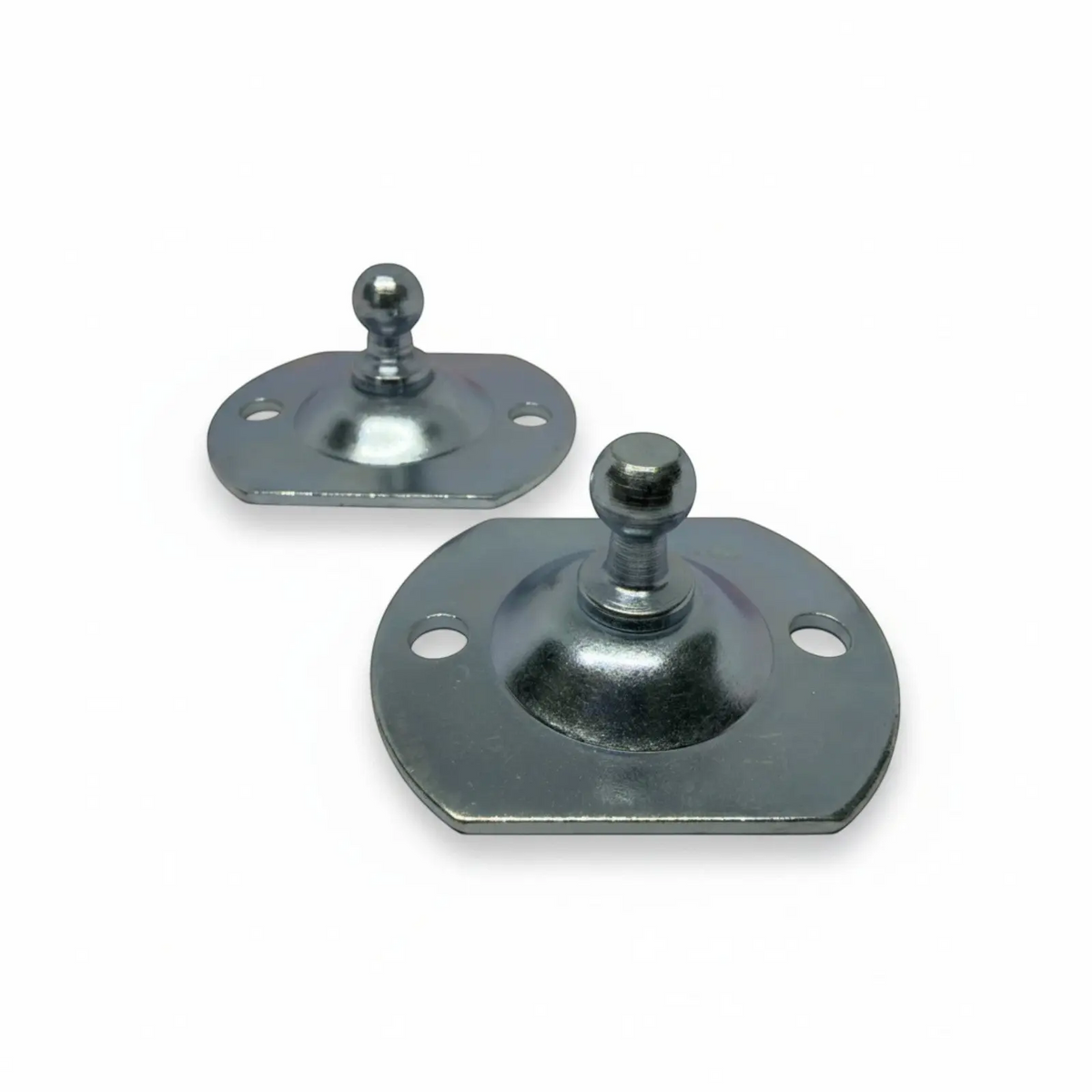 Pair of zinc-plated steel flat plate brackets with fixed 10mm ball studs for gas struts | SpringFix UK
