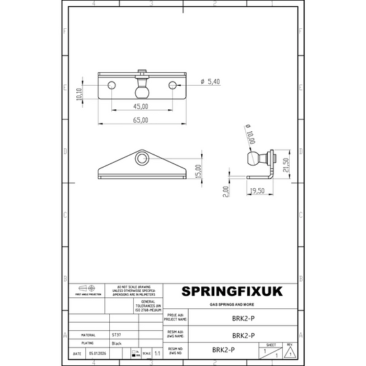 SpringFixUk 2x 10mm low profile zinc plated steel gas strut mounting brackets with ball stud.