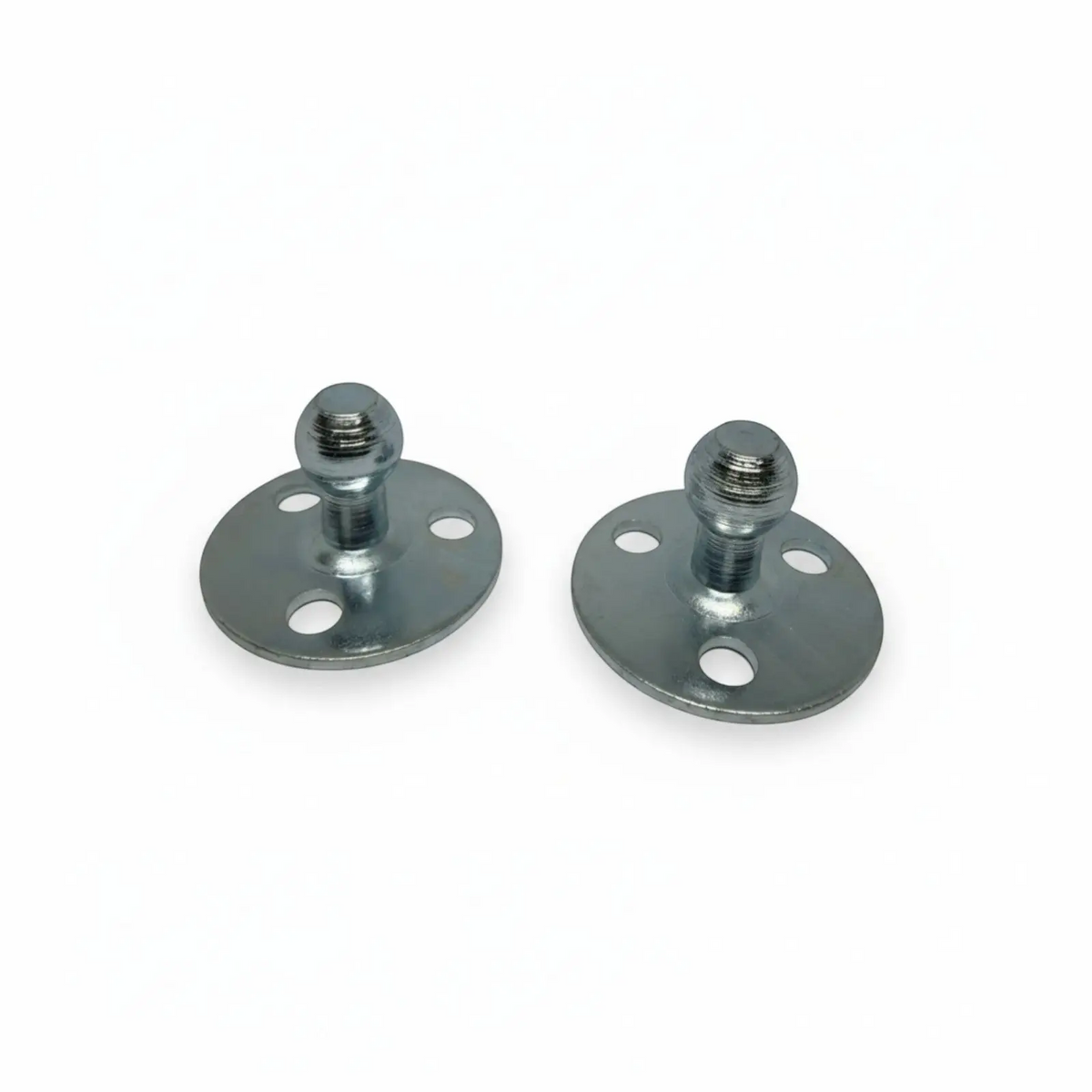Pair of zinc plated steel gas strut mounting brackets with 10mm ball stud and 3 hole plate | SpringFix UK