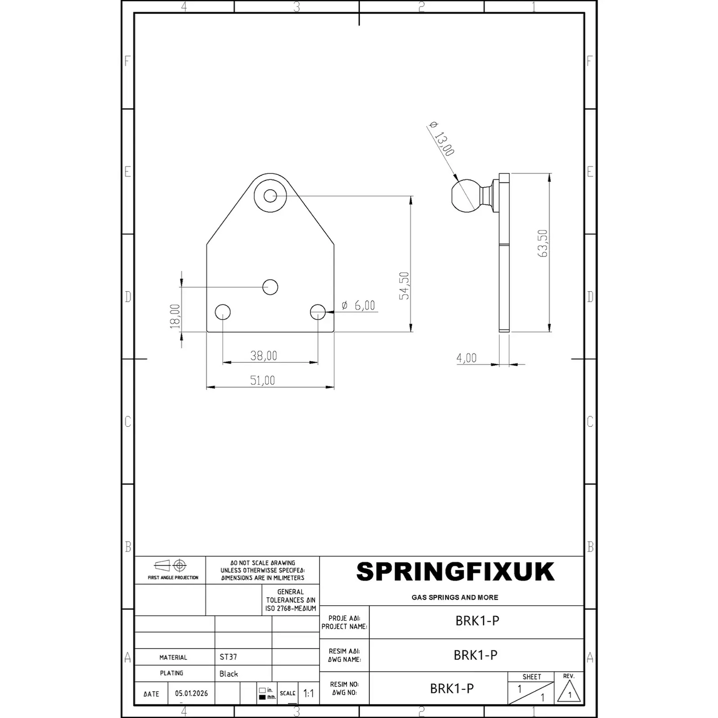 SpringFixUk heavy duty zinc plated steel gas strut bracket with 13mm ball stud mount.