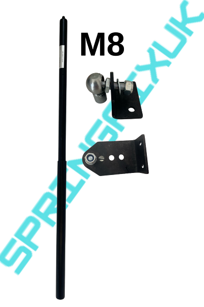 SpringFixUk 300N hydraulic gate closer arm set with M8 fittings, black steel, soft close for swing gates.