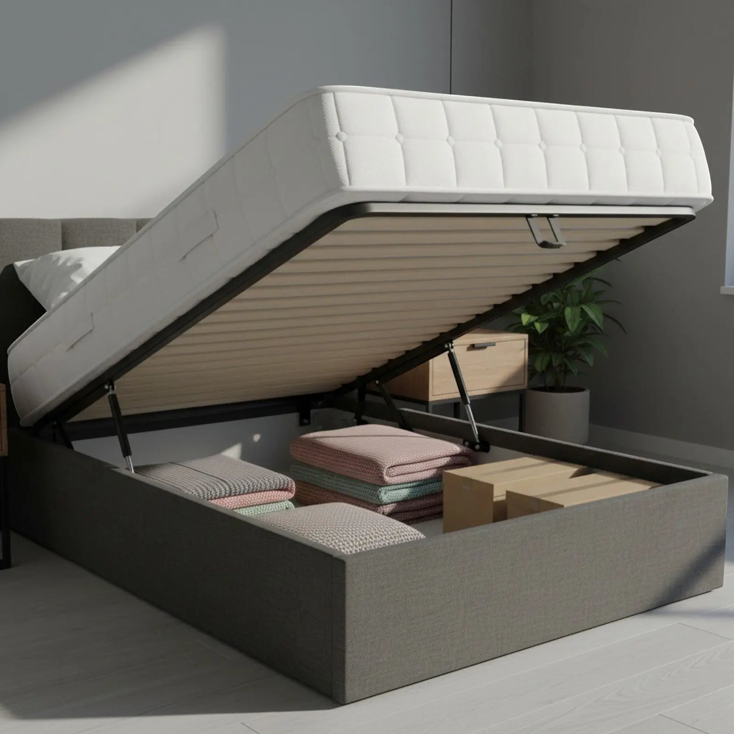 SpringFixUk 700N gas struts for ottoman beds, 340mm eye to eye, 8mm fittings, black finish.
