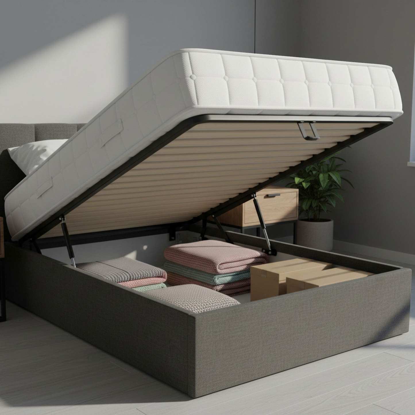 SpringFixUk 2x 800N heavy duty gas struts for ottoman beds, 340mm eye to eye, black finish.