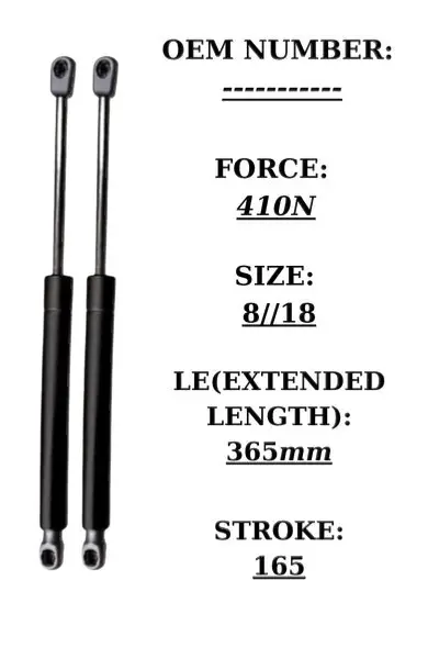 Pair of black steel tailgate gas struts for BMW 5 Series E34, 410N force, 365mm extended length | SpringFix UK