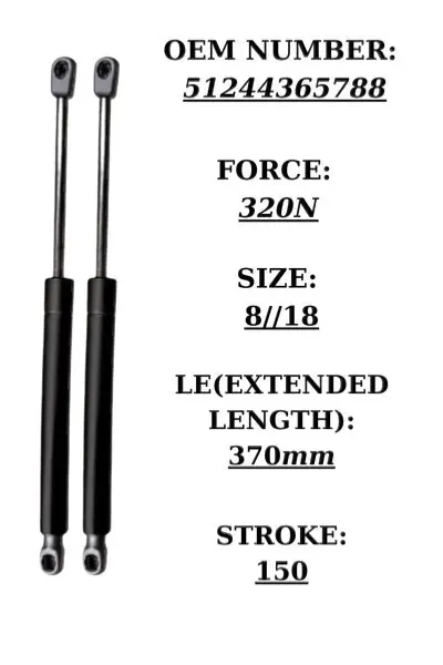Pair of black steel gas struts for BMW 3 Series E90 tailgate, 320N force, 370mm extended length | SpringFix UK