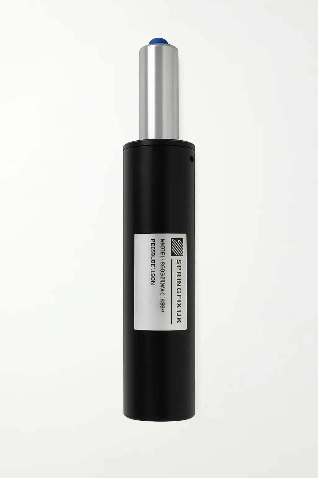 SpringFixUk heavy duty black office and gaming chair gas lift cylinder with chrome piston shaft and blue top cap.