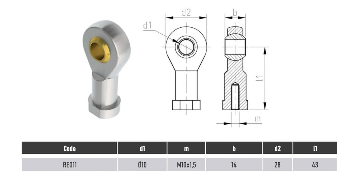 SpringFixUK PHS10 M10 female rod end bearing with 10mm bore, zinc-plated steel, for engineering and automotive linkages.