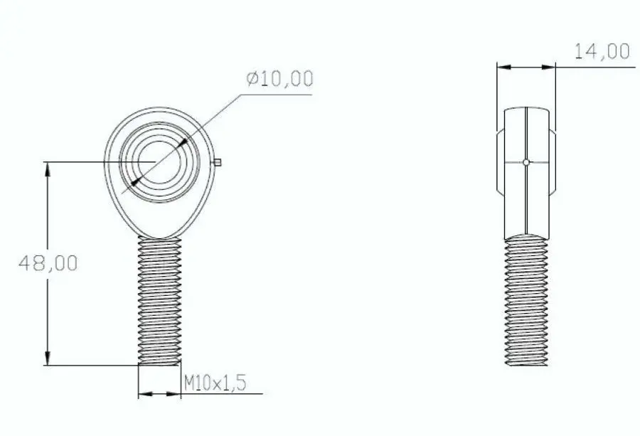 M10 male rod end bearing with 10mm bore, right-hand thread, heavy-duty steel construction | SpringFix UK