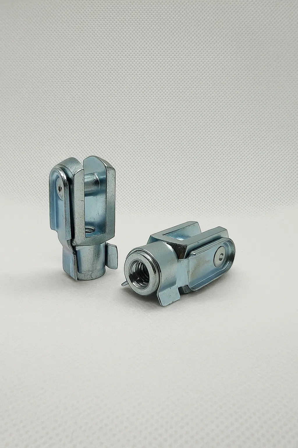 M6 zinc plated steel clevis fork ends with spring clips, DIN 71752 standard, for gas struts and linkages | SpringFix UK