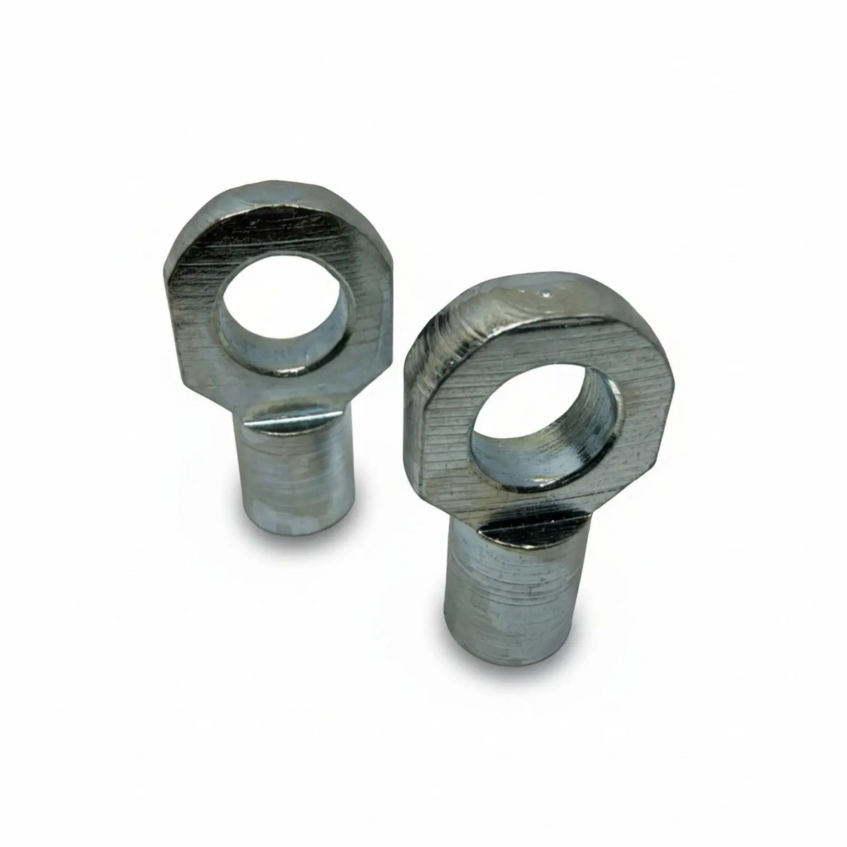 Pair of M6 female thread zinc-plated steel gas strut eye end fittings with 8mm hole | SpringFix UK