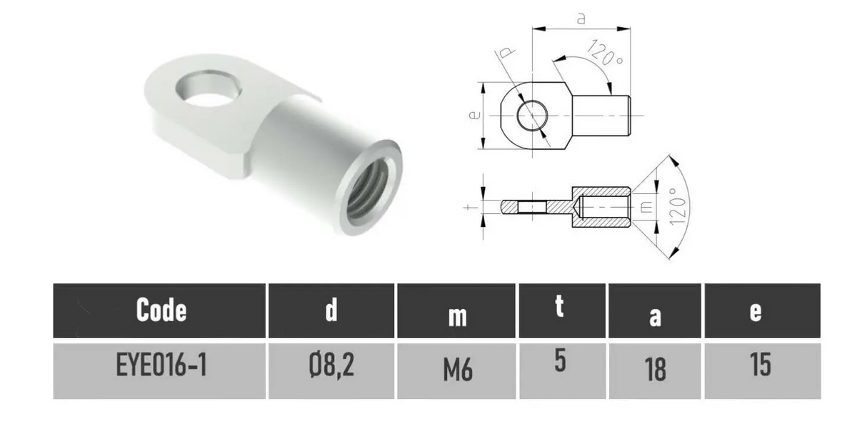 M6 female thread zinc-plated steel gas strut eye end fitting with 8mm hole | SpringFix UK