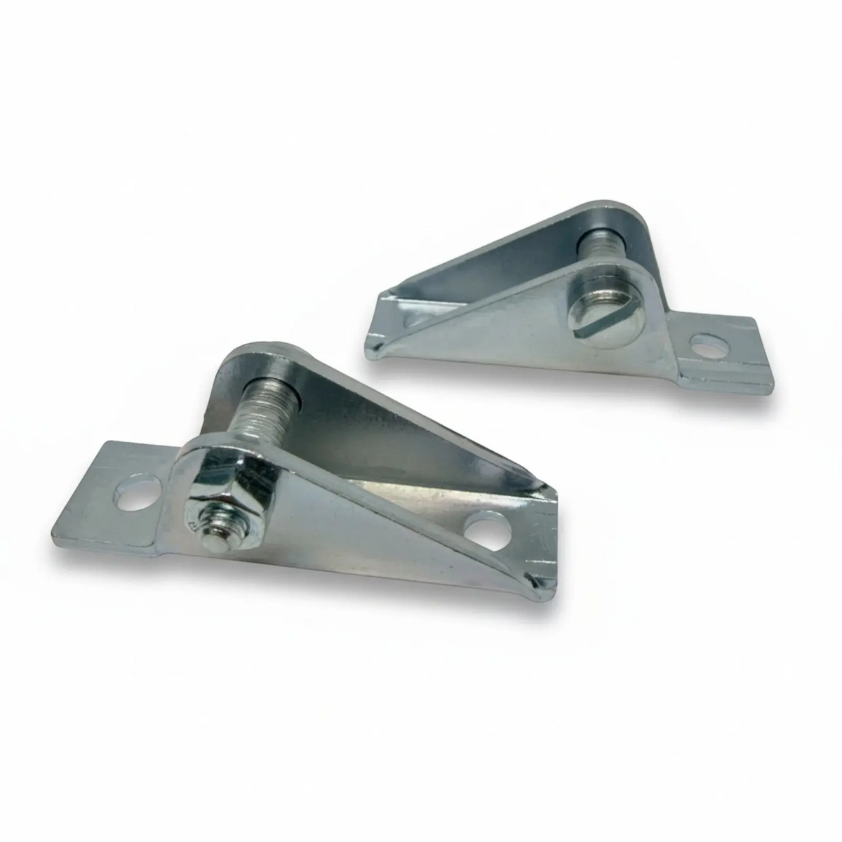 Pair of zinc-plated steel M6 pin bolt side mount gas strut pivot hinge brackets | SpringFix UK