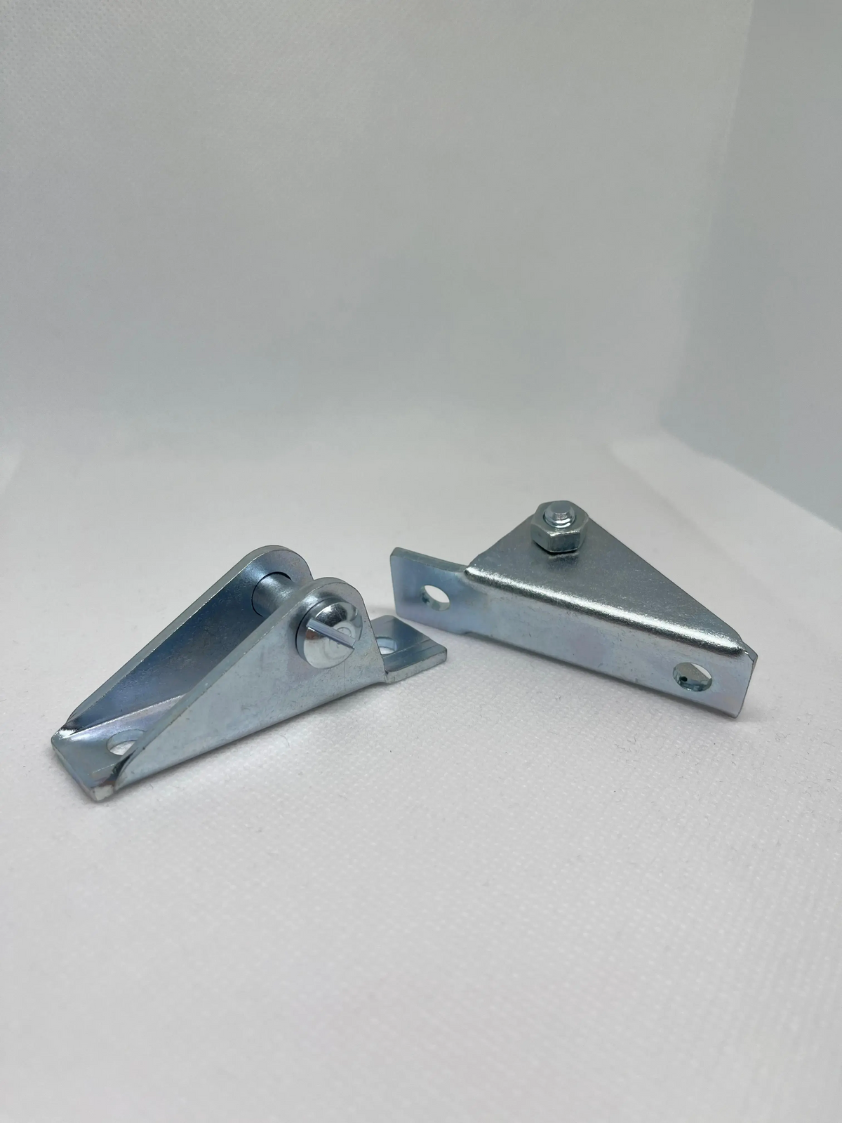 Pair of zinc-plated steel M6 pin bolt side mount gas strut pivot hinge brackets | SpringFix UK