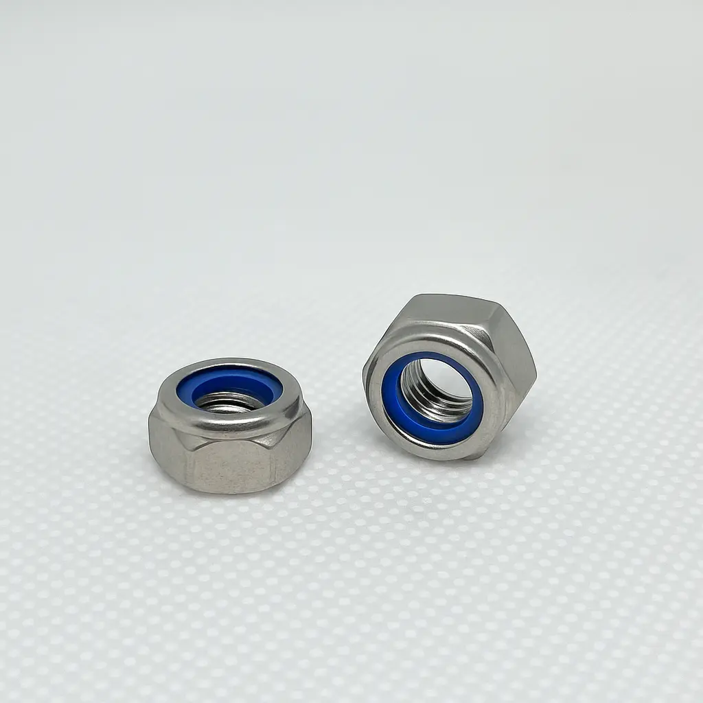 SpringFixUk M6 A2 stainless steel nyloc lock nuts with blue nylon insert, DIN 985 standard, sold in packs of 10.