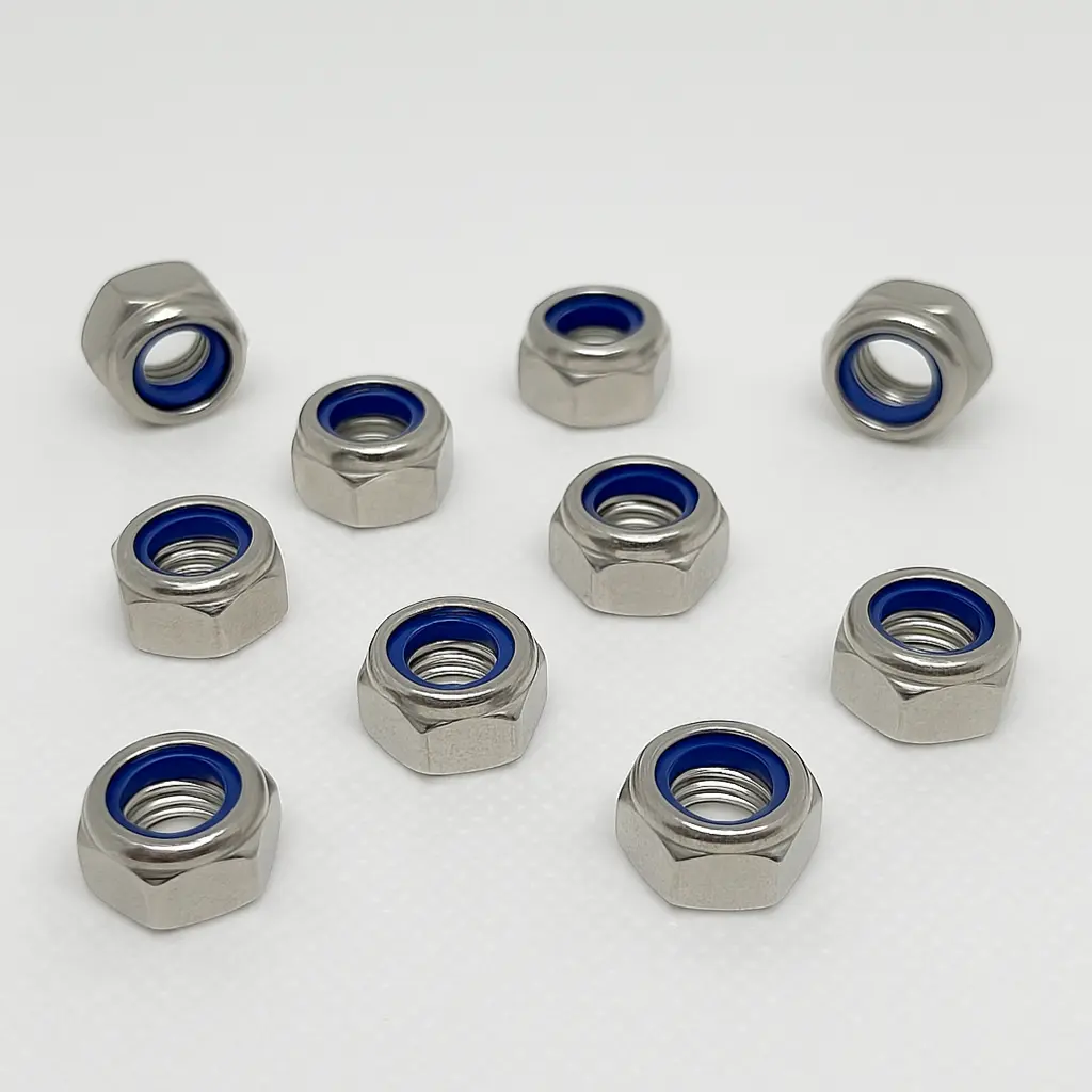 10x M6 A2 stainless steel nyloc lock nuts with blue nylon insert, DIN 985 standard | SpringFix UK