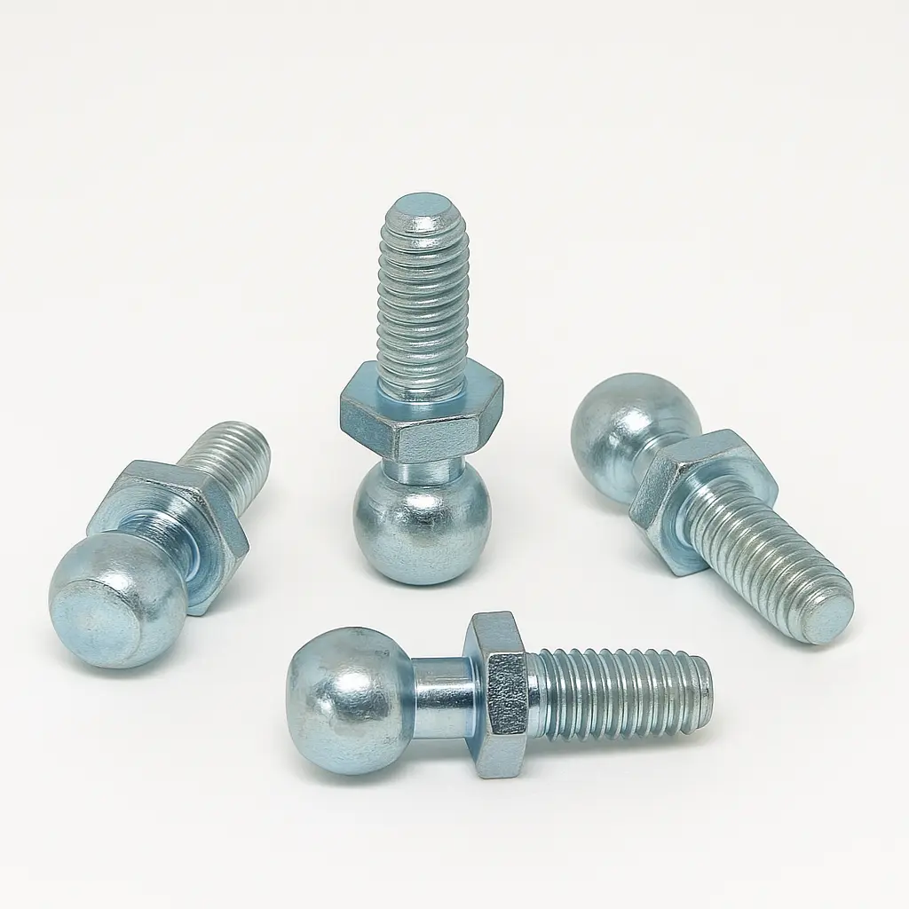 M8 zinc plated steel ball stud bolts with 13mm ball for gas struts, pack of 2 | SpringFix UK