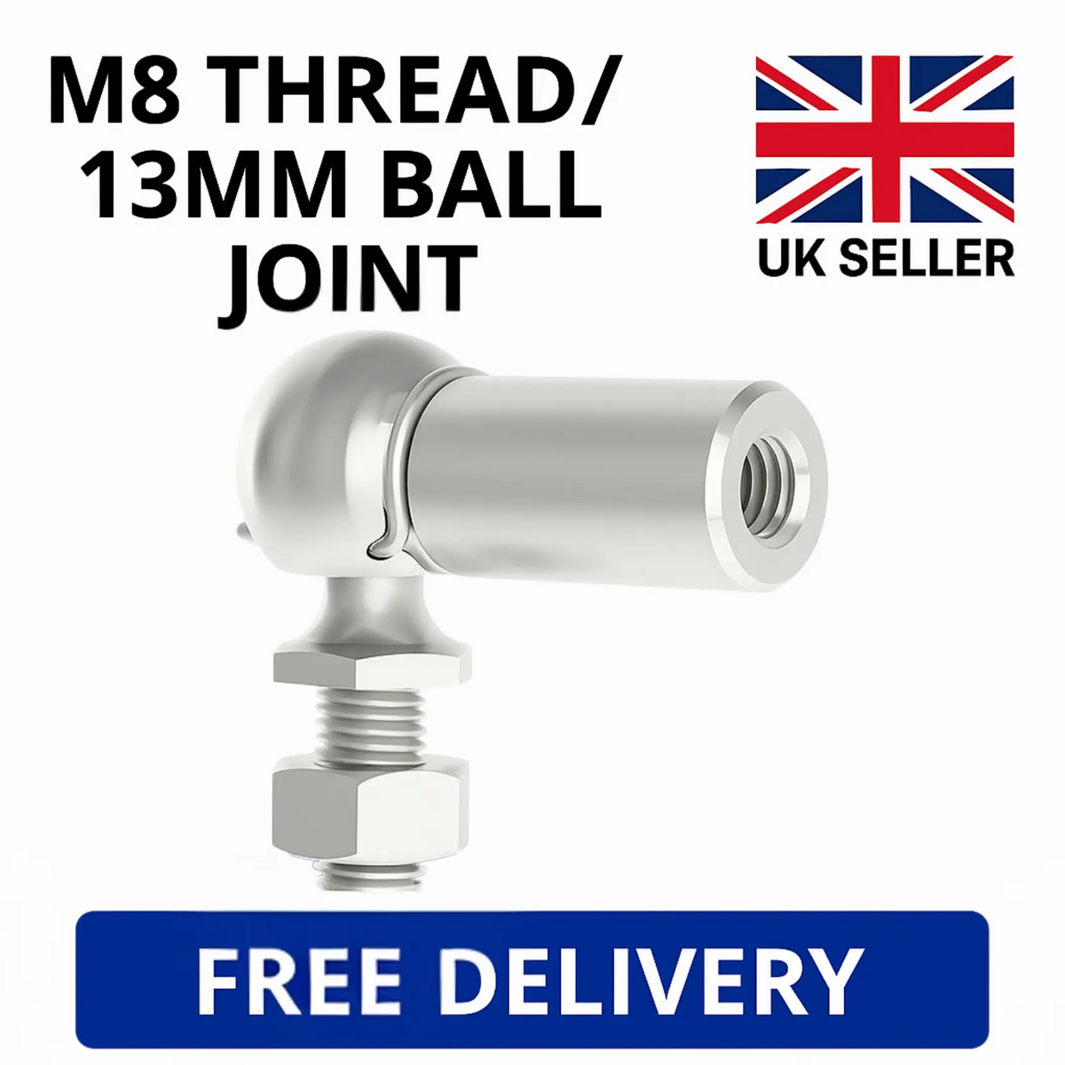 M8 zinc plated steel gas strut ball joint end fitting with 13mm ball and locking nut | SpringFix UK
