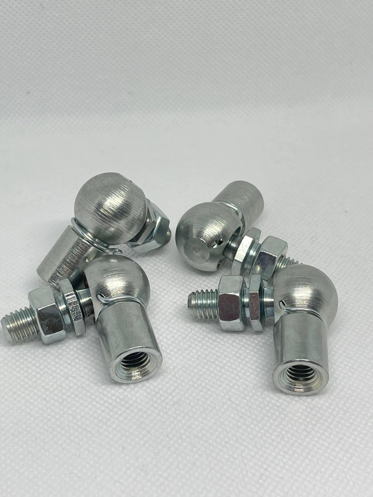 M8 zinc plated steel ball joint end fittings with 13mm ball and locking nuts, DIN 71802 compliant | SpringFix UK
