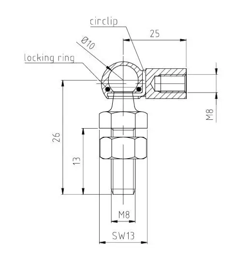 SpringFixUk M8 gas strut end fitting with 10mm ball joint, zinc-plated steel, DIN 71802 certified.