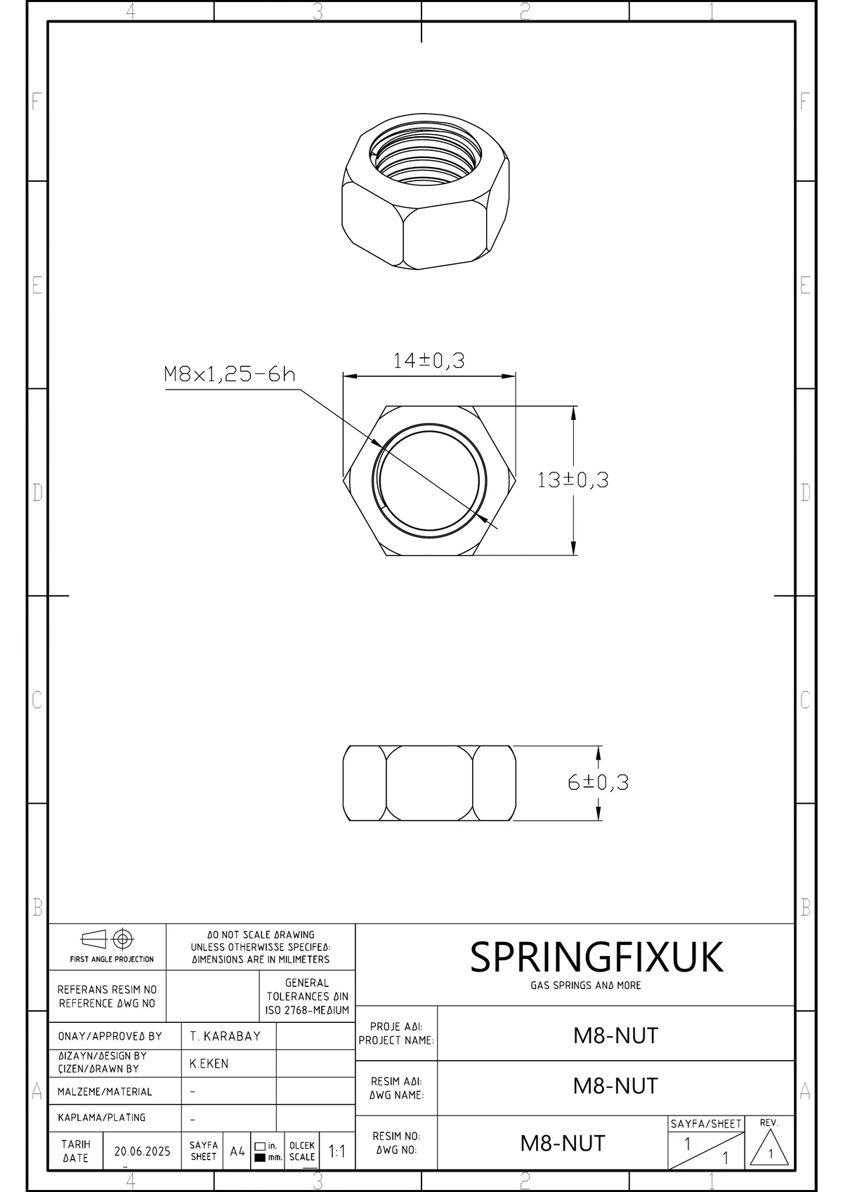 M8 A2 stainless steel hex nut, DIN 934 standard, corrosion-resistant, ideal for machinery and outdoor use | SpringFix UK
