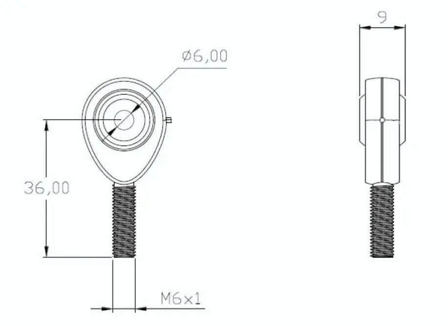 POS6 M6 male rod end bearing with 6mm bore and right-hand thread, steel construction | SpringFix UK
