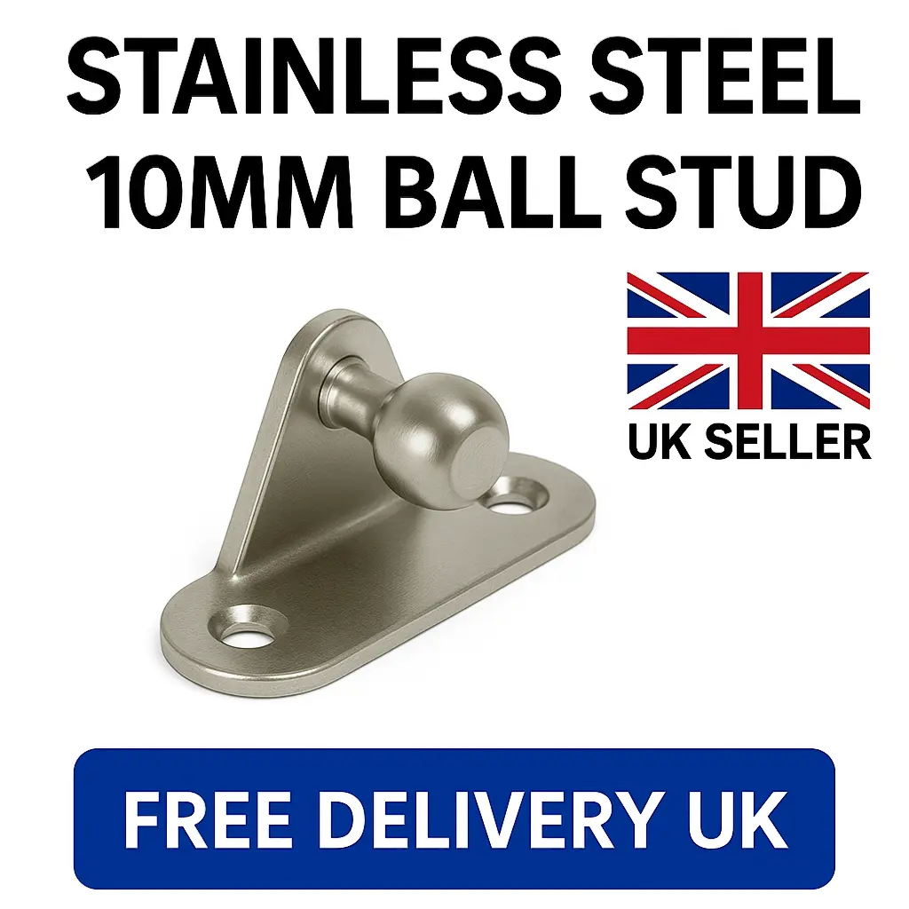 Stainless steel 10mm ball stud gas strut bracket, side mount design | SpringFix UK