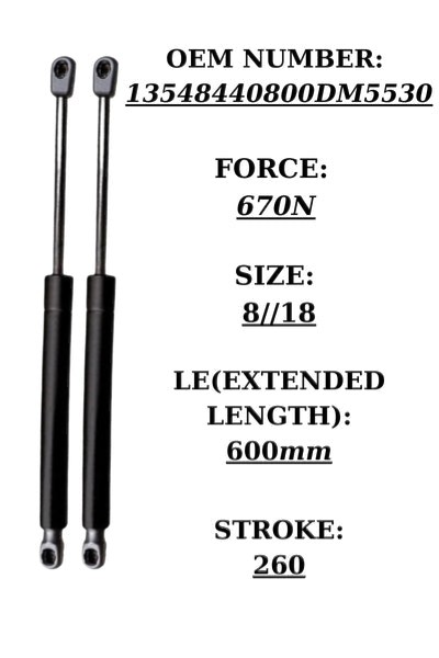 SpringFixUk pair of black steel tailgate gas struts for Fiat Fiorino, Bipper, Nemo. OEM 13548440800DM5530, 670N force.