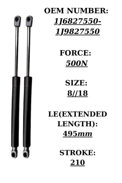 Pair of black steel tailgate gas struts for VW Bora Variant 1999-2005, 500N force, 495mm extended length | SpringFix UK