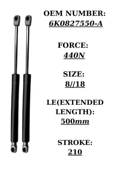Pair of black steel tailgate gas struts for VW Polo CLS SW, 440N force, 500mm extended length | SpringFix UK