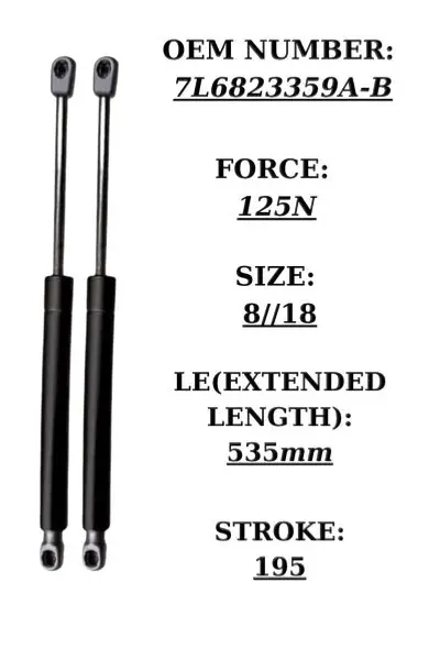 Pair of black steel tailgate gas struts for VW Touareg, 125N force, 535mm extended length | SpringFix UK