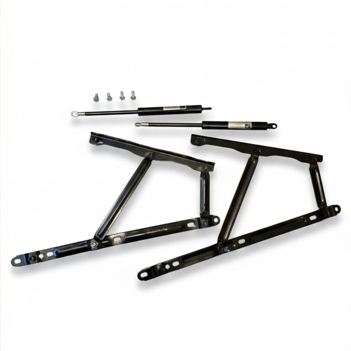 600N Ottoman Bed Lift Mechanism Set - hinges and gas struts flat lay SpringFixUk
