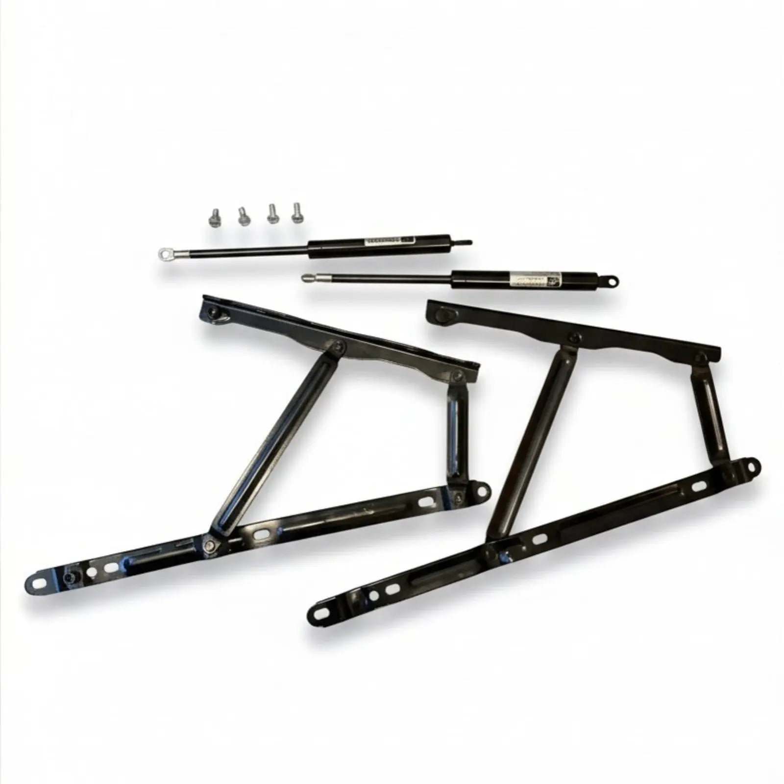 600N Ottoman Bed Lift Mechanism Set - hinges and gas struts flat lay SpringFixUk
