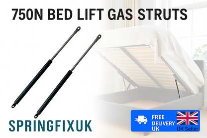2x 750N Bed Lift Gas Struts 380mm | 10/22mm Size | Heavy Duty UK Stock