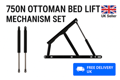 750N Ottoman Bed Lift Hinge & Gas Strut Set – Hydraulic Storage Lift Mechanism