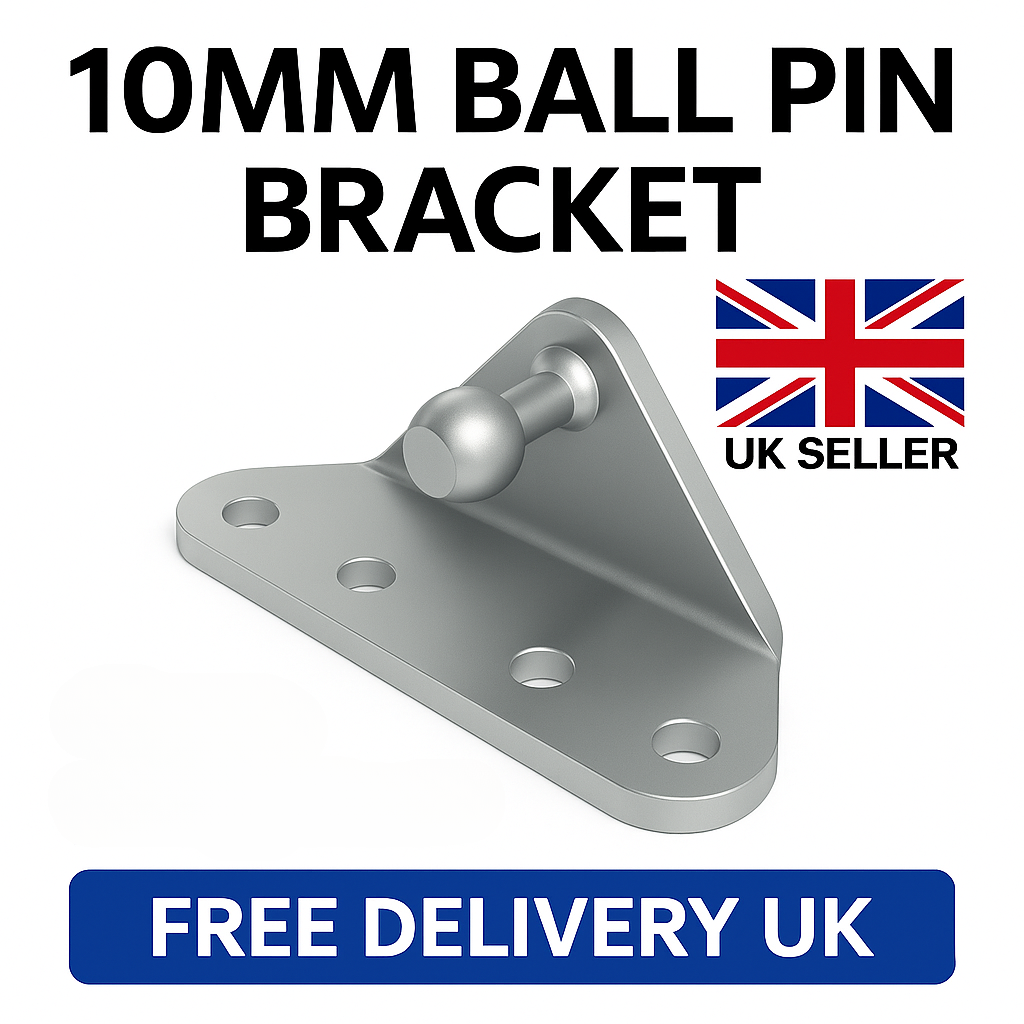 2x Gas Strut Brackets – 10mm Ball Stud Right Mount Zinc-Plated Steel Heavy Duty UK