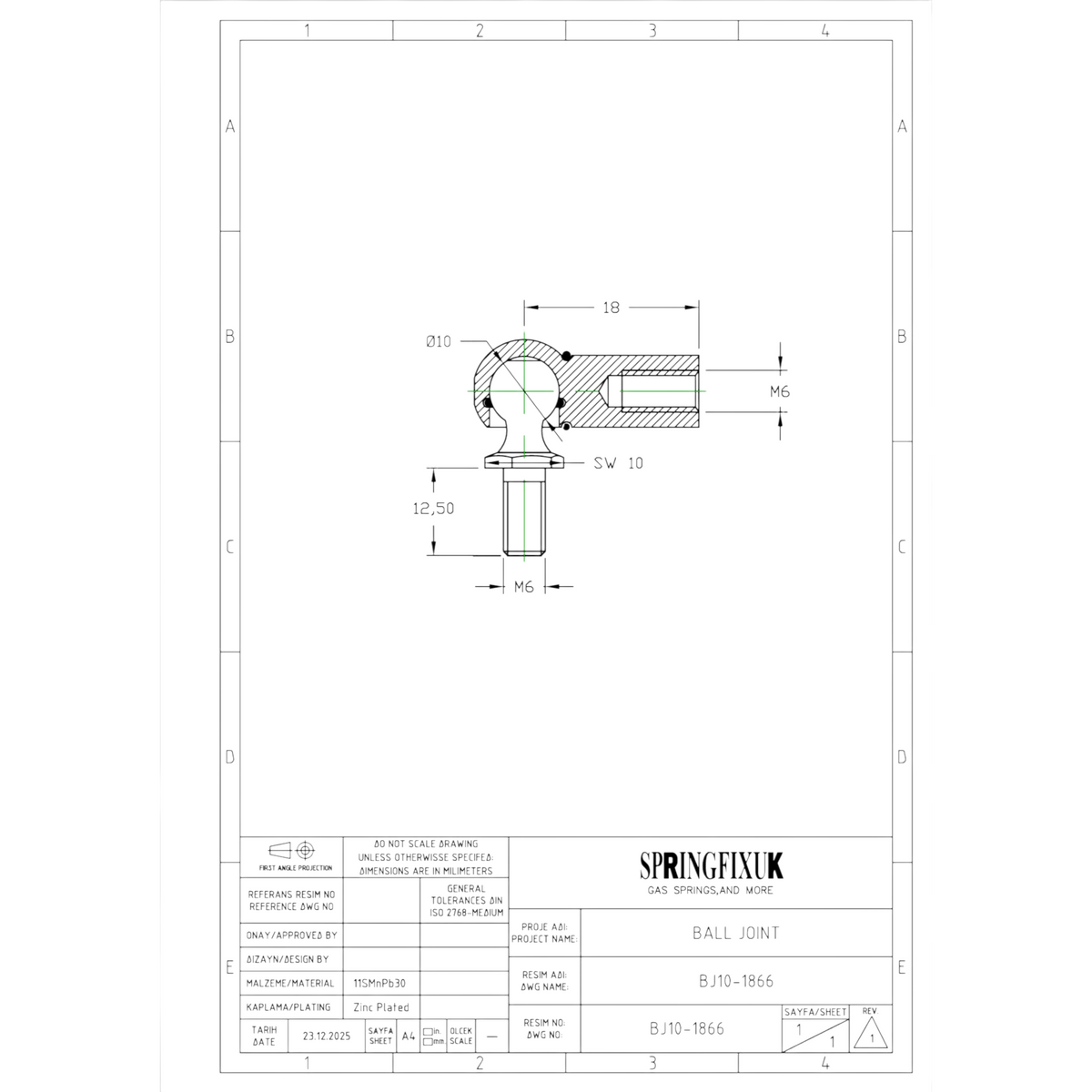 2x M6 Gas Strut Angle Joint DIN 71802 10mm Ball, 18mm Reach | SpringFix UK