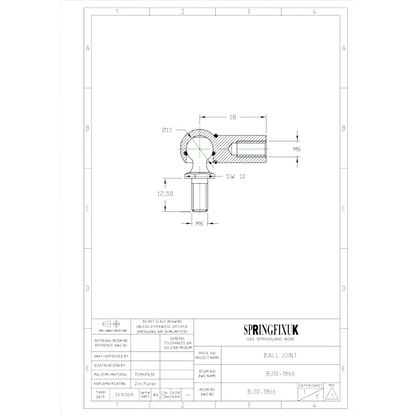 2x M6 Gas Strut Angle Joint DIN 71802 10mm Ball, 18mm Reach | SpringFix UK