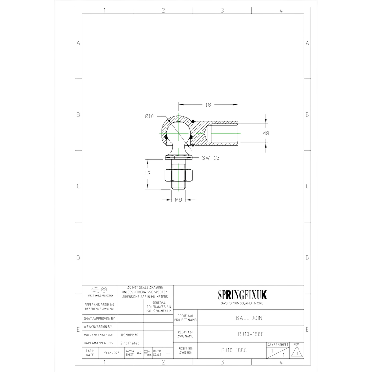 2x M8 Gas Strut Angle Joint DIN 71802 10mm Ball, 18mm Reach | SpringFix UK