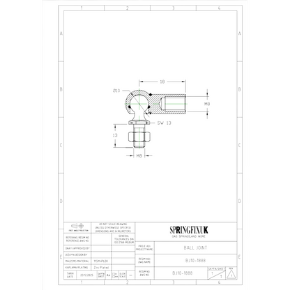 2x M8 Gas Strut Angle Joint DIN 71802 10mm Ball, 18mm Reach | SpringFix UK