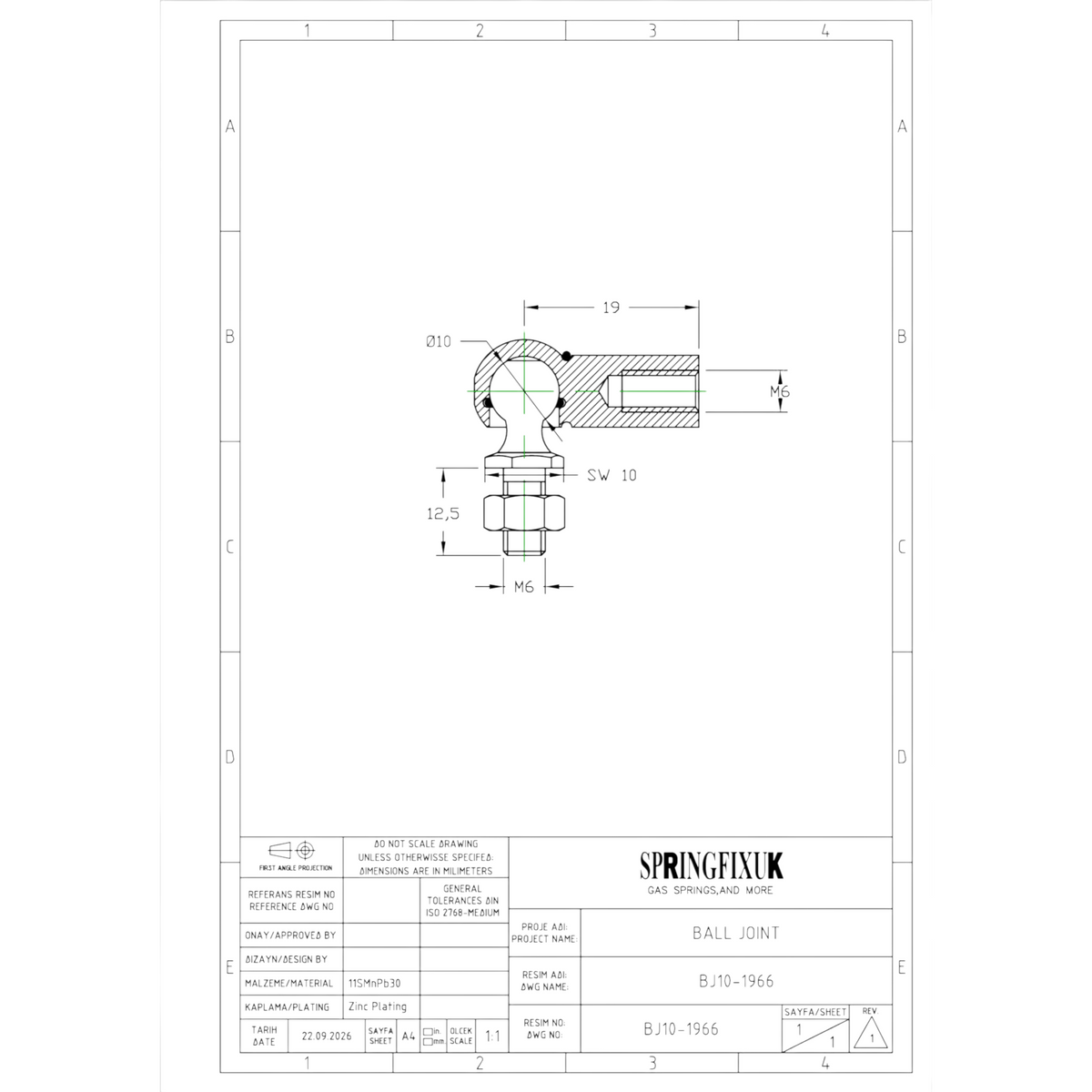 2x M6 Gas Strut Angle Joint DIN 71802 10mm Ball, 19mm Reach | SpringFix UK