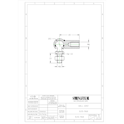 2x M6/M8 Gas Strut Angle Joint DIN 71802 10mm Ball, 19mm Reach | SpringFix UK