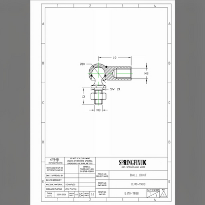 2x M8 Gas Strut Angle Joint DIN 71802 10mm Ball, 19mm Reach | SpringFix UK