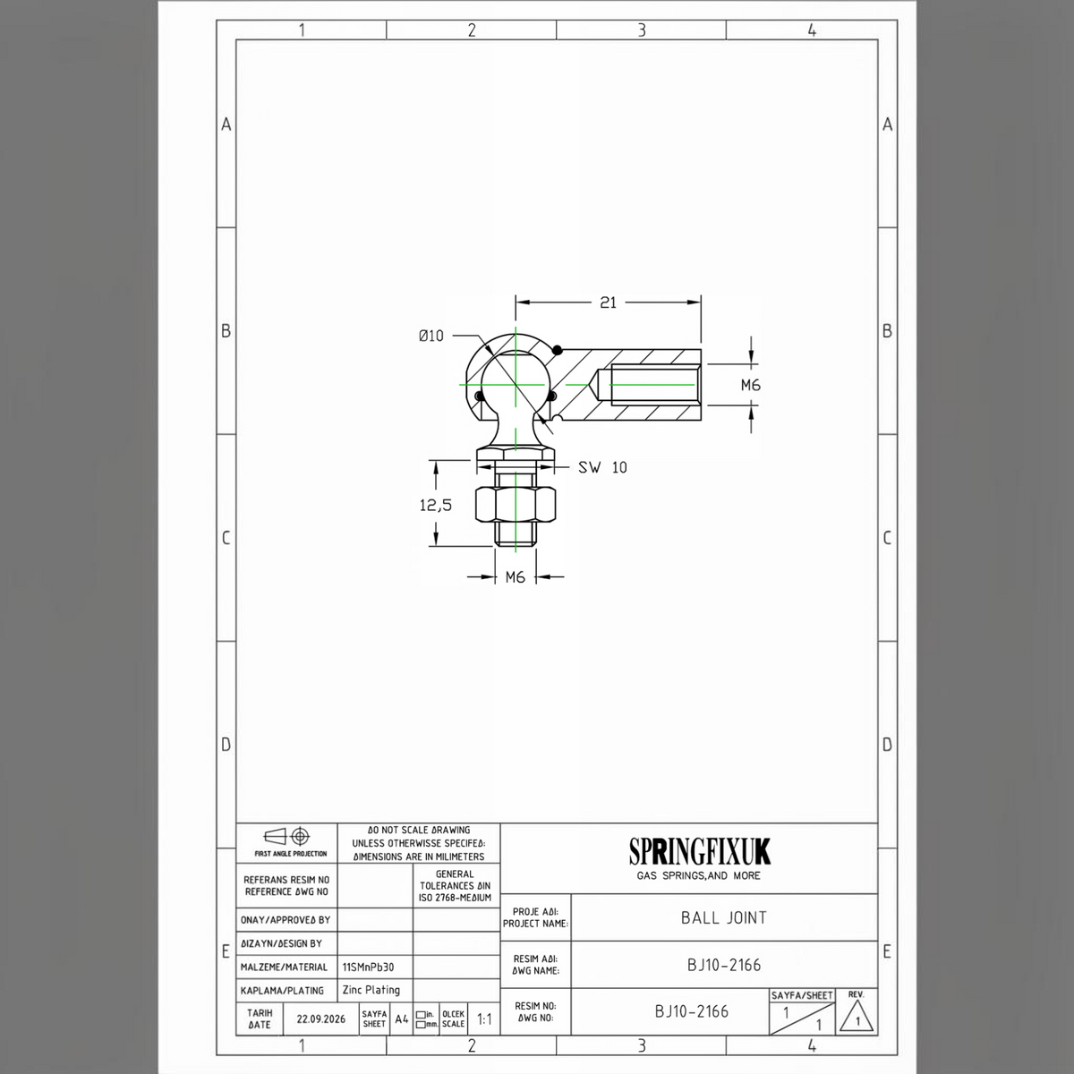 2x M6 Gas Strut Angle Joint DIN 71802 10mm Ball, 21mm Reach | SpringFix UK